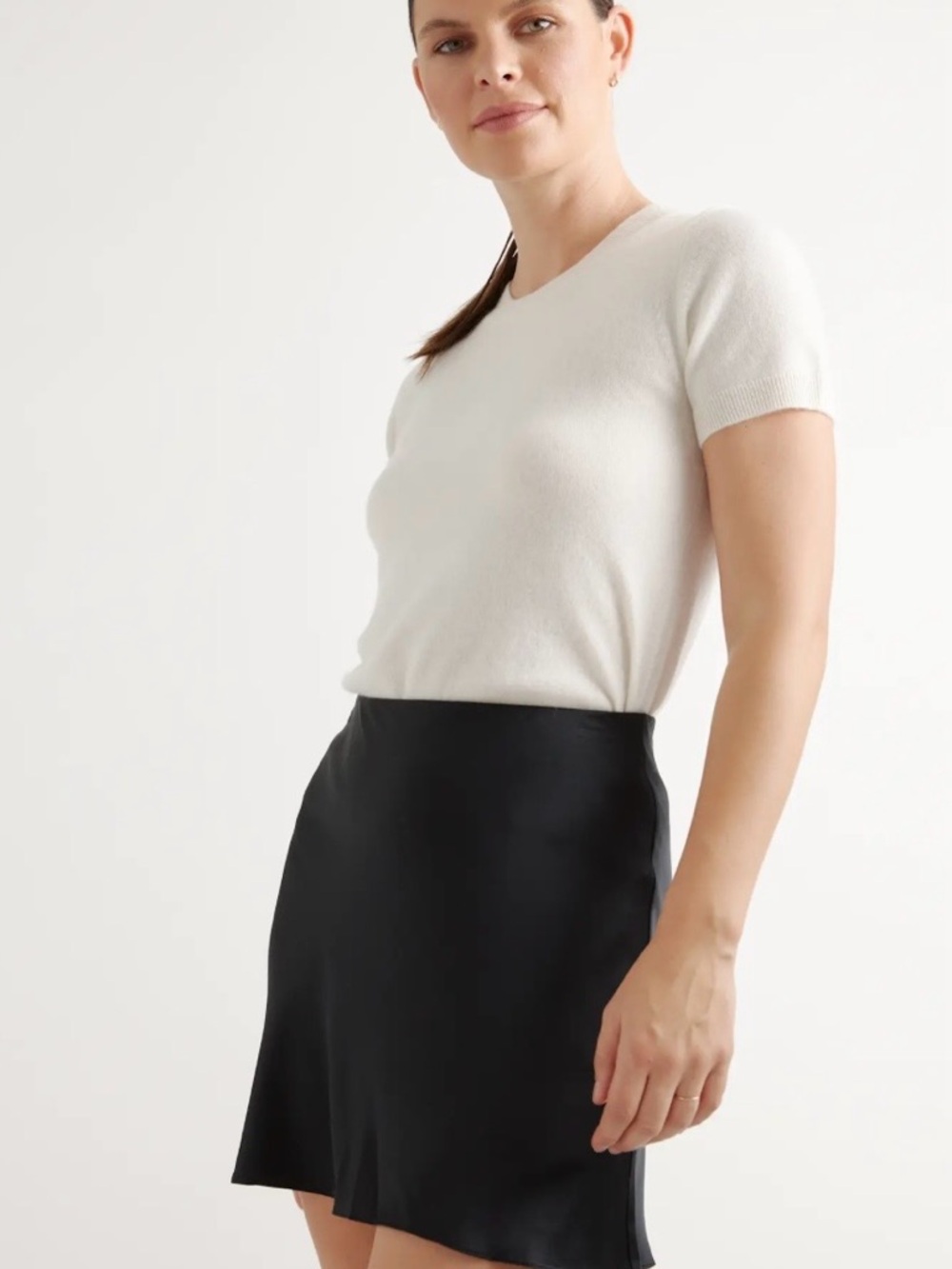 Quince 100% Washable Silk Mini Skirt in black